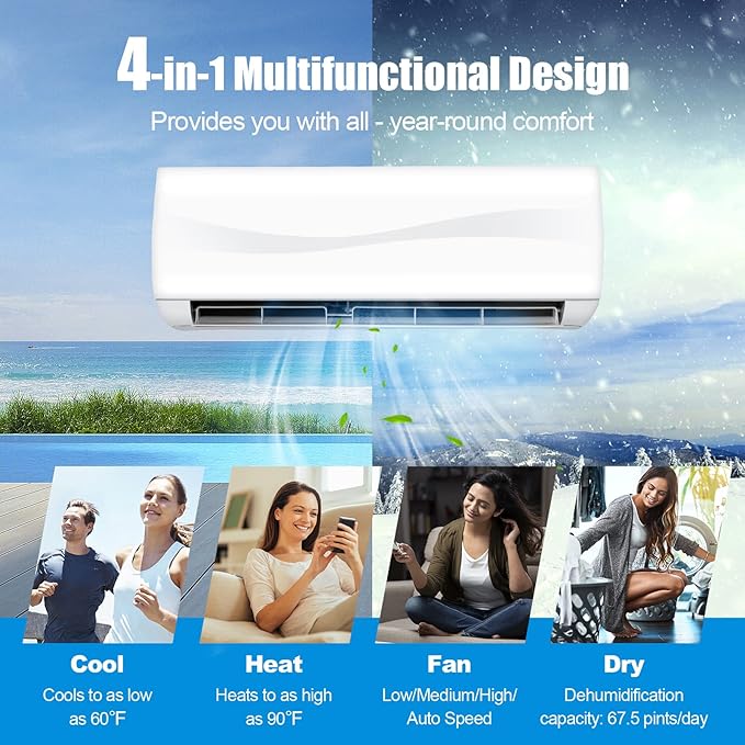 RELAX4LIFE Mini Split Ac/Heating System, 18000 BTU Ductless Mini Split Air