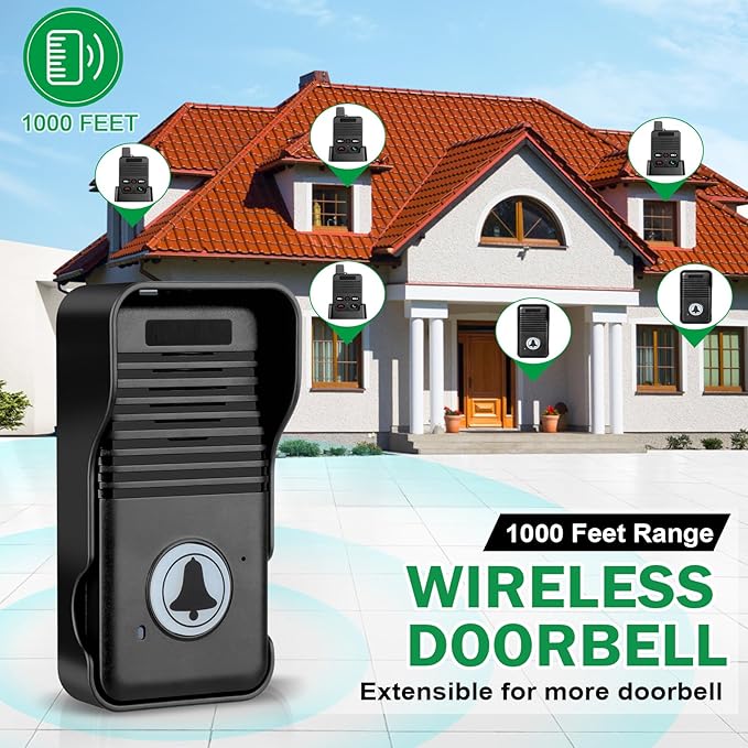 Wireless Doorbell, Hands Free Intercom Doorbells 1000ft Range, Full Duplex Two
