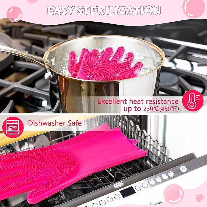 Pecute Pet Grooming Gloves Large, Heat Resistant Dog Washing Gloves with High-Density Teeth, Silicone Cat Dog Bathing Gloves with Enhanced Five Finger Design, for Washing Bathing Massaging