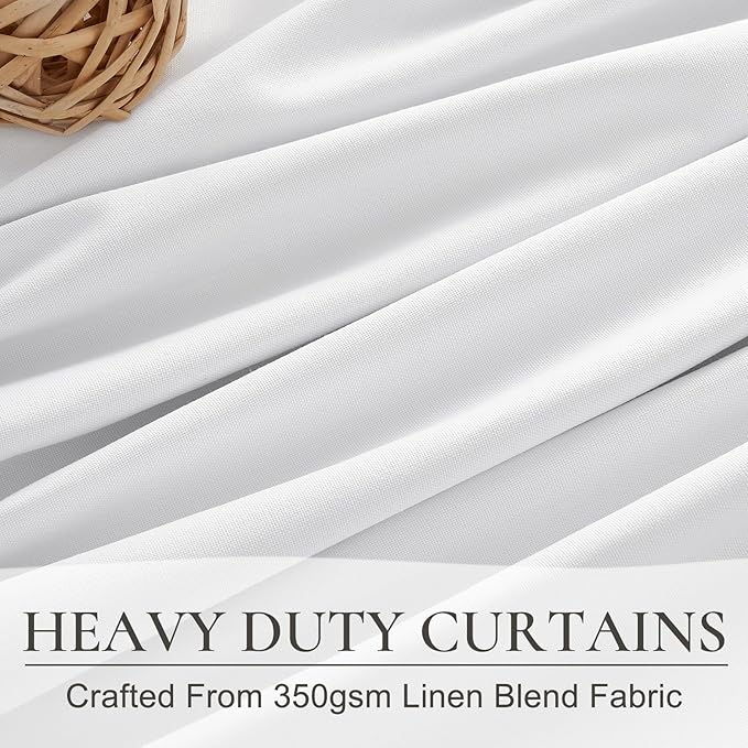Solid White Blackout Linen Curtains 96 Inches Long