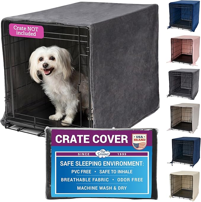 Pet Dreams Dog Crate Cover - Breathable Fabric Kennel Topper for Single-Door Crates, Fits iCrate Dog Cages 18, 24, 30, 36, 42, 48 Inches (Grey, Small, 24")