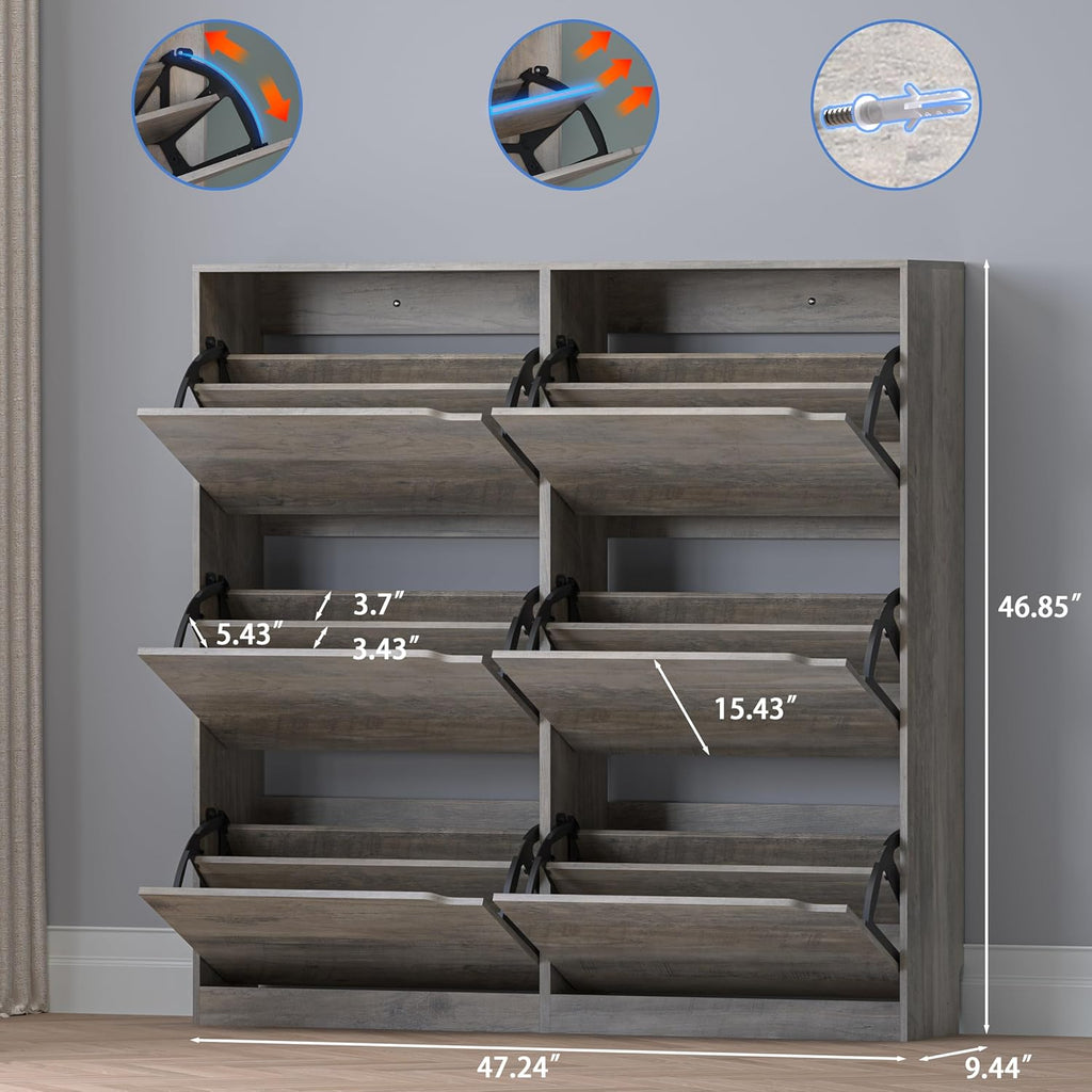Shoe Cabinet with 6 Flip Drawers, Slim Narrow Shoe Storage Cabinet, Freestanding Shoe Organizer for Entryway, Hallway, Foyer