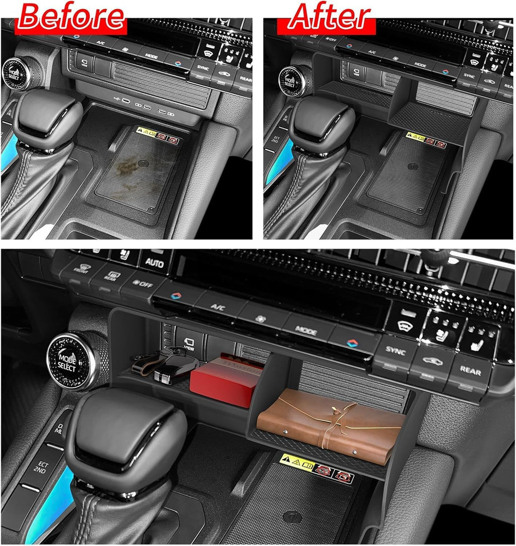 smabee for 2024 2025 2026 Toyota Land Cruiser Prado 250 Center Console Organizer + Cool Box Organizer + Wireless Charging Protective Mat 3PCS (Only Fit Cool Box & Qi Wireless Charger)