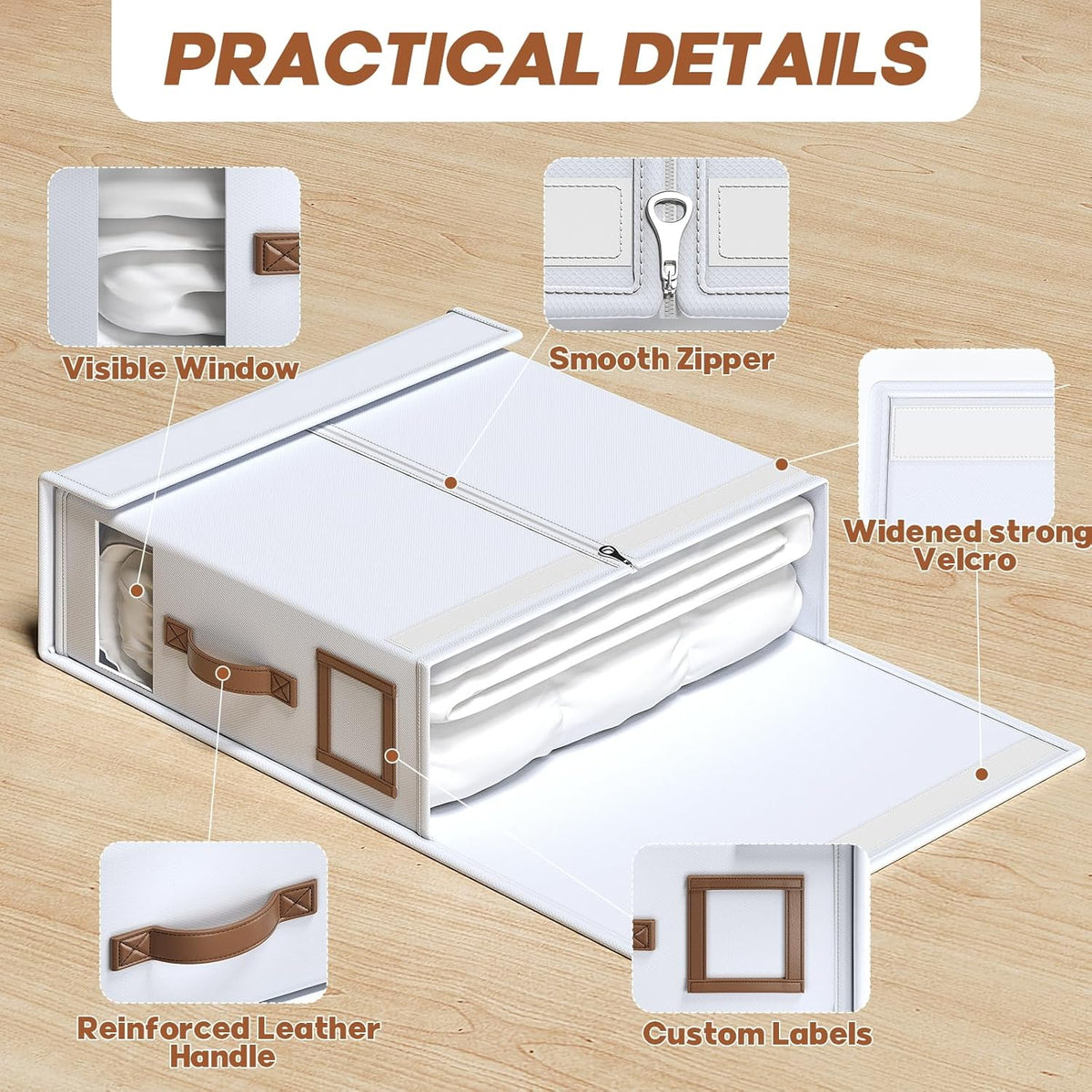 8 Pack Bed Sheet Organizers And Storage(King & Queen Size) With Leather Handles,Foldable Linen Closet Organizer With Clear Window,Bedding Storage Box For Blanket,Sheets,Duvet Cover-White