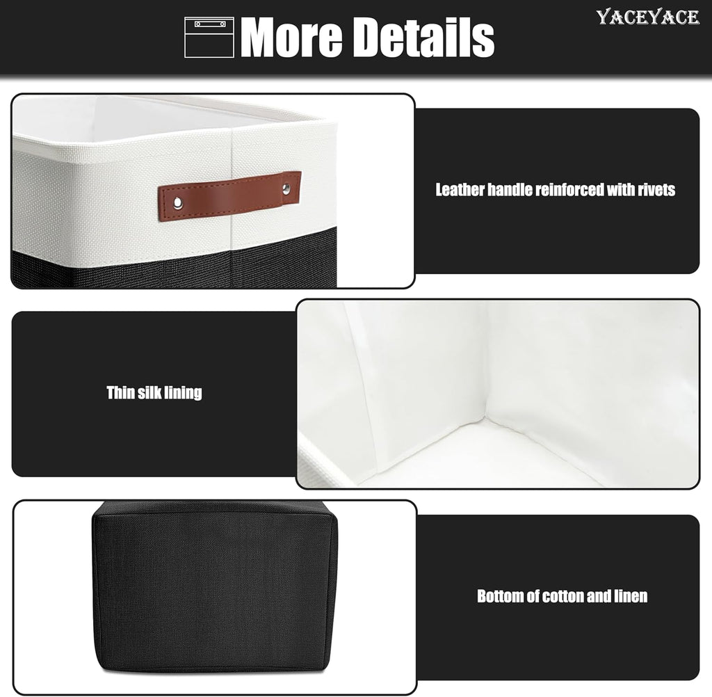 Storage Baskets, 4 Pack Linen Fabric Storage Bins for Shelves, Foldable Baskets with Handles for Home Organization, 15"x11"x9.5"