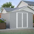 Metal Shed10x12 ft Outdoor Storage Shed,Metal Steel Utility Tool Shed Storage House with Double Lockable Doors and Air Vent for Backyard Garden Patio Lawn Gray