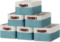DULLEMELO Storage Baskets Bins for Organizing, Small Fabric Baskets for Shelves, Closets, Nursery, Home, Office, Empty Gift Baskets (6-Pack, White&Teal)