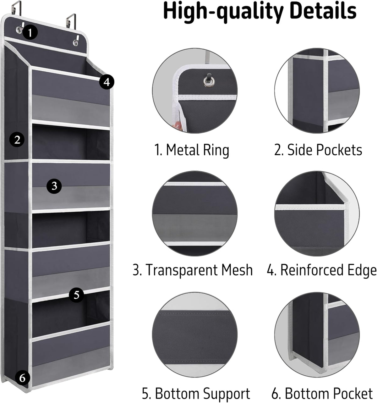 Over The Door Hanging Organizer with 4 Large Pockets – Closet, Bathroom, Nursery, Bedroom, Dorm Storage for Toys, Cosmetics, and Baby Essentials, Gray