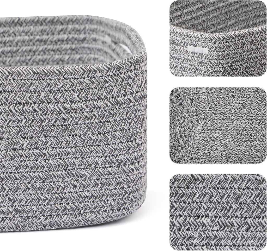 Small Storage Baskets for Organizing | Closet Organizer Bins | Shelf Toy Basket | Woven Rope Baskets | Cube Decorative Box | Shallow Basket | 13x8.5x5.1” | 3 Packs Mixed Grey