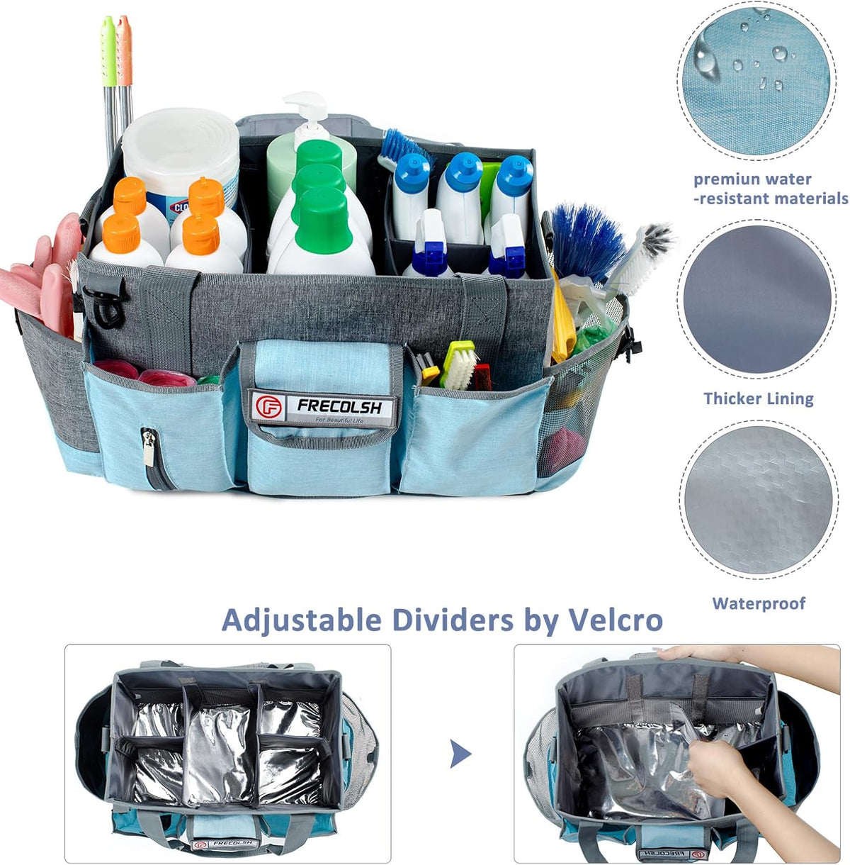 Large Cleaning Caddy for Cleaning Suppliers Organizer,15" Storage Organizer for House Clean Essential, Wearable Cleaing Bag, Storage Caddy for Housekeeping