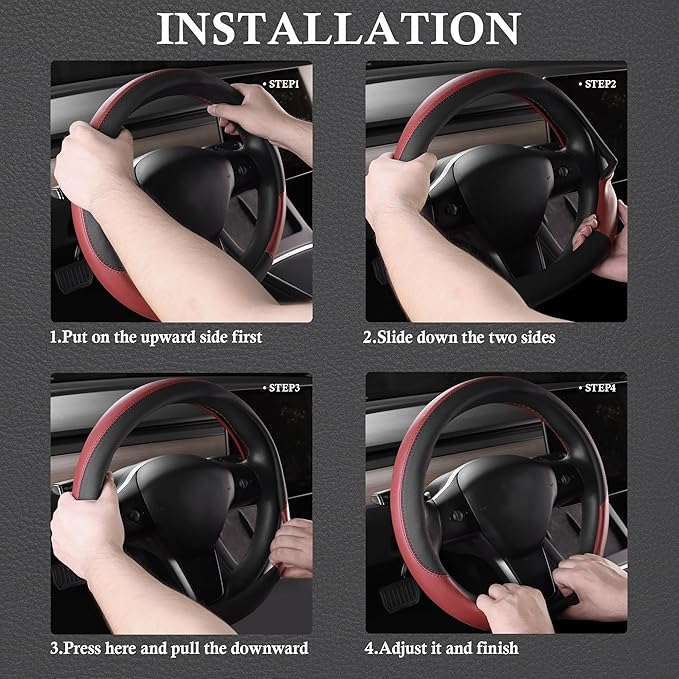 CAR PASS Faux Leather Steering Wheel Cover and Waterproof Car Floor Mats, Universal Car Combo Fit for 95% Sedan,SUV,Cars, 14.5-15inch Sporty Anti-Slip Safety Comfortable Design Burgundy