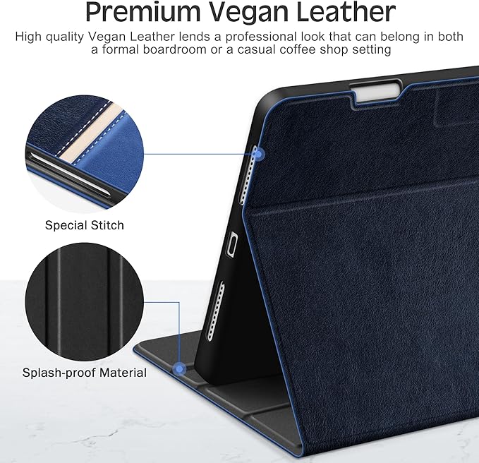 KingBlanc Case for iPad Air 13 inch (M3 2025/M2 2024) with Pencil Holder, Vegan Leather Protective Stand Cover, Auto Wake/Sleep, Multi-Angles for Viewing/Drawing, Supports Pencil Pro/(USB-C), Blue