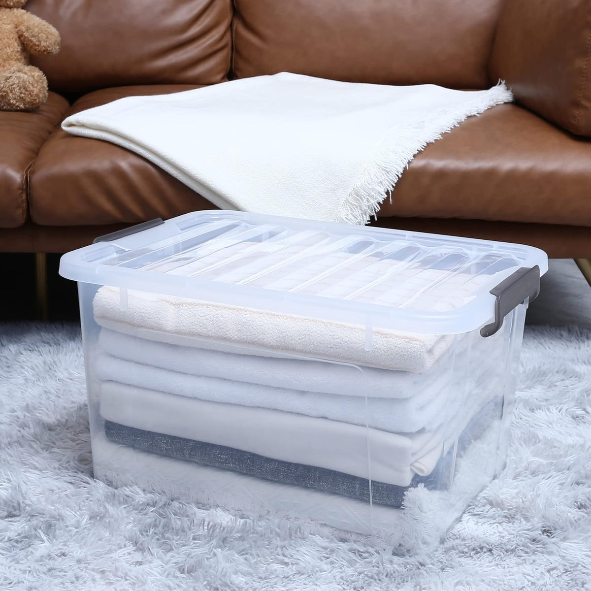 Citylife 6 Packs 44.4 QT Plastic Storage Bins with Lids Large Stackable Storage Containers for Organizing Clear Storage Box for Garage, Closet, Kitchen