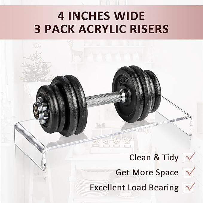 LFTYTUO 2 Set Large Acrylic Clear Display Risers, 3 Sizes 12" Rectangular