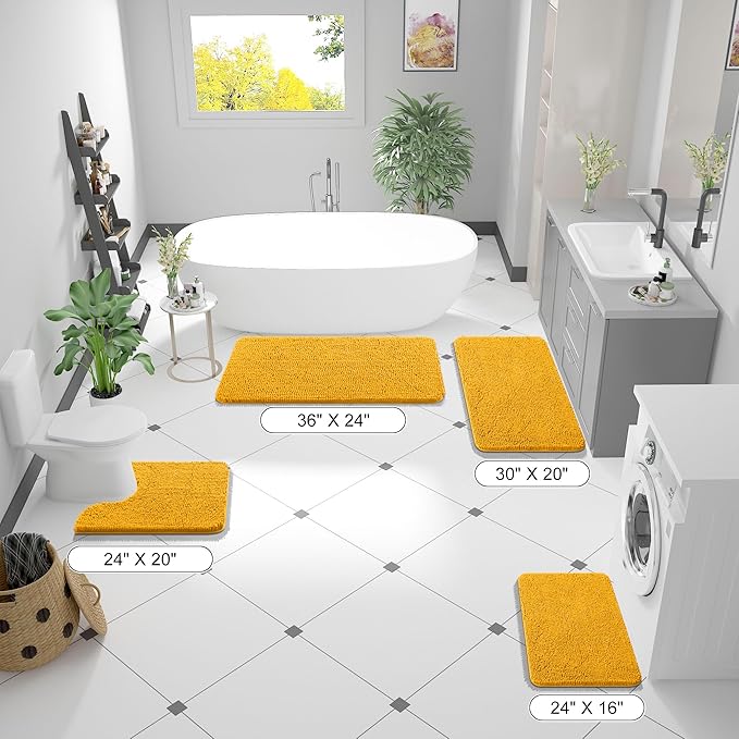 OLANLY Bathroom Rugs 30x20, Extra Soft Absorbent Chenille Bath Rugs, Rubber Backing Quick Dry, Machine Washable Bath Mats for Bathroom Floor, Tub and Shower, Home Decor Accessories, Golden Yellow
