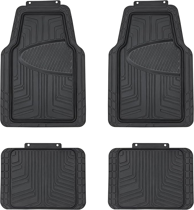 Amazon Basics 4-Piece Premium All-Season Anti-Slip Rubber Floor Mats, All Weather Protection for Cars, SUVs and Trucks, Universal Trim to Fit, Black
