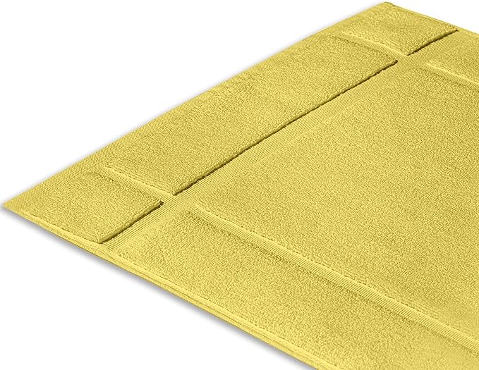 Ample Decor 100% Cotton Bath Mats 34 x 20 Inches, Quick Dry, 1350 GSM Banded Border Shower Bathroom Floor Mat, Not Bathroom Rug - Yellow, 2 Pack