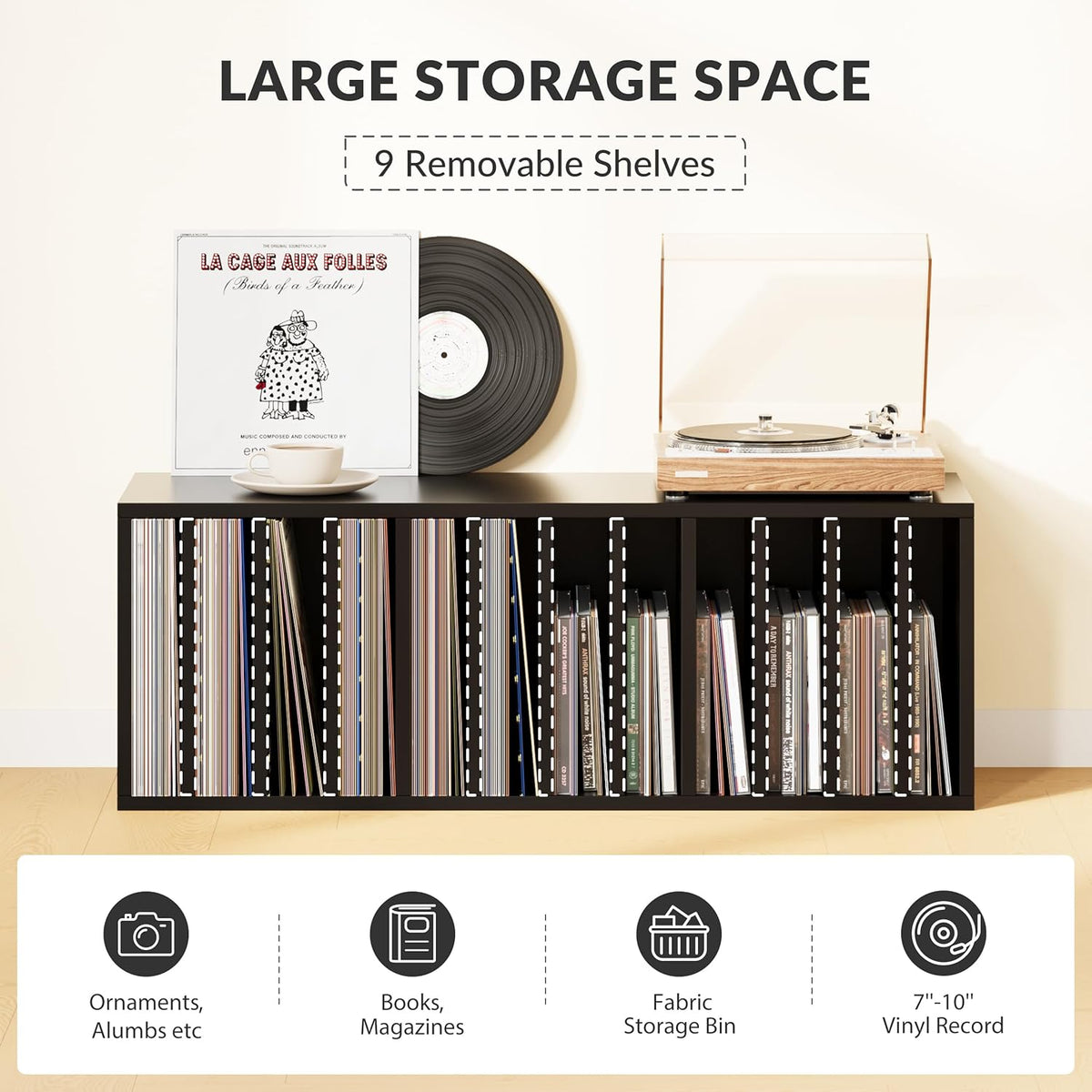 IOTXY DIY Modular Cube Bookcase - CubeXY Customizable Stackable Expandable Basic Shelving Units, 12-Cube Wooden Open Bookshelf with Removable Shelves for Vinyl Record Storage Organizer, Black