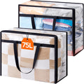 Lifewit 2 Pack Clear Clothes Storage Bags, 75L Large Plastic Blanket Storage, Vinyl Foldable Moving Bags with Zipper, Closet Organizers Containers for Comforter, Bedding, Duvet, Pillow