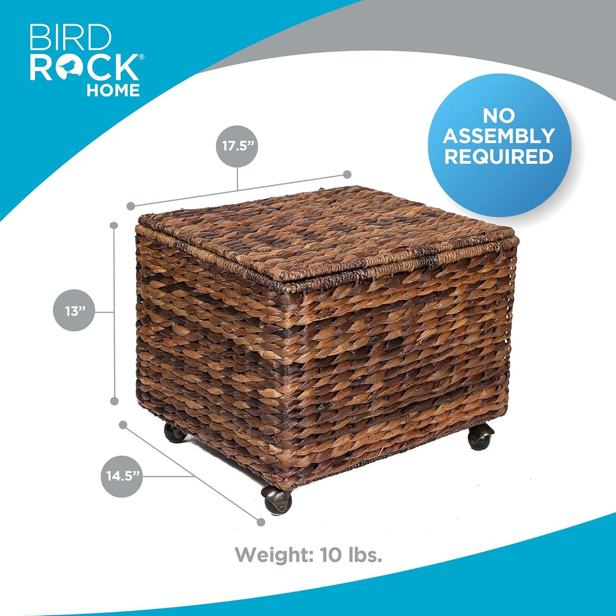 BIRDROCK HOME Seagrass Rolling File Cabinet - Storage Organizer Box with Lid - Home Office Decor - Decorative Organize - Letter Legal Hanging Filing Container - Strong Durable Toy Pillow - Espresso