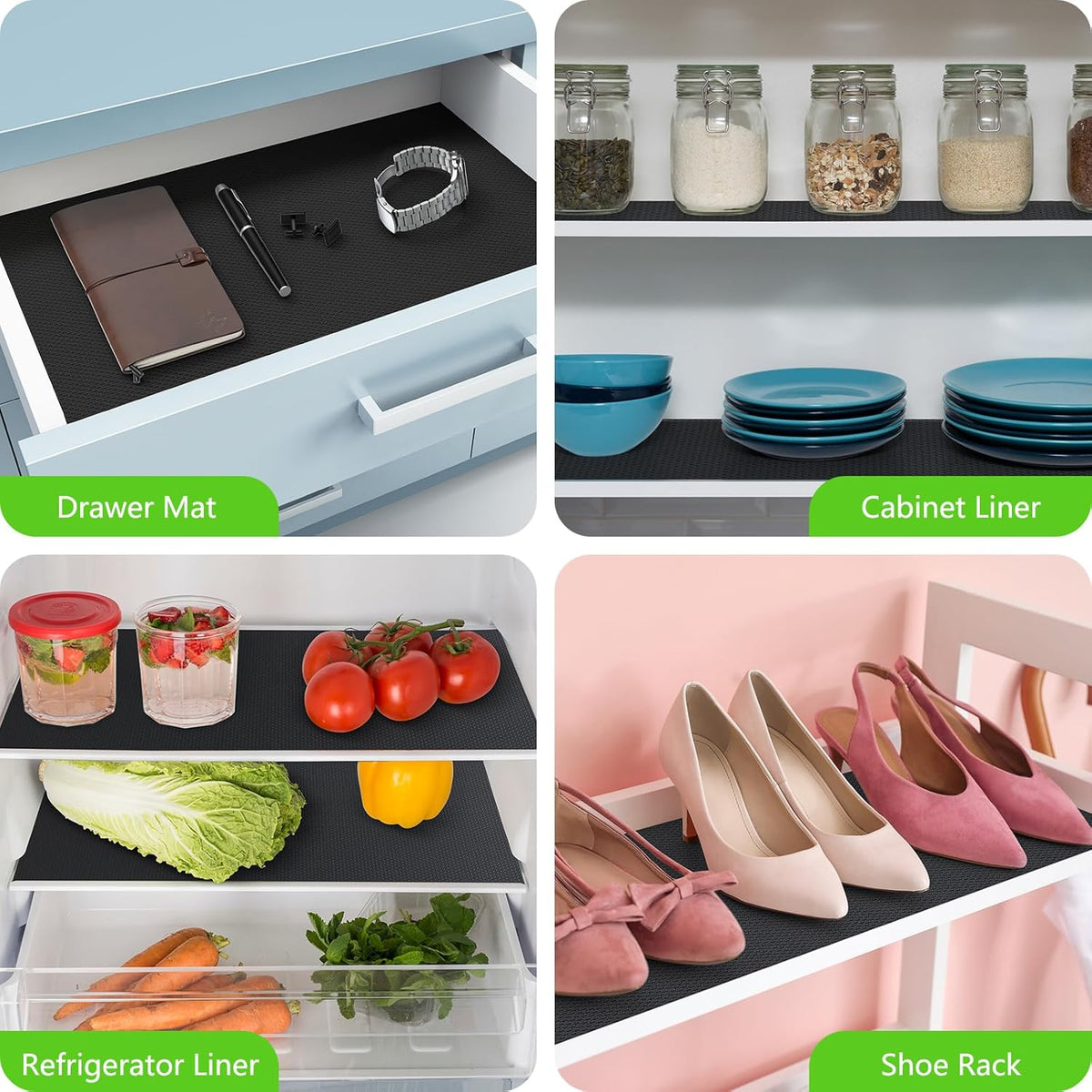 Black Shelf Liners for Kitchen Cabinets Non Adhesive Drawer Liner for Bathroom Waterproof Refrigerator Liners for Shelves Fridge Plastic Mats Cabinet Cupboard Liner 17.5 x 78.7 Inches