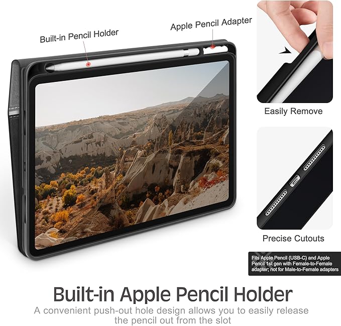 KingBlanc Case for iPad (A16) 11th Generation 11-inch 2025, iPad 10th Generation 10.9" 2022 with Pencil Holder, Vegan Leather Protective Stand Cover, Auto Sleep Wake, Multi-Angle Viewing/Typing, Black