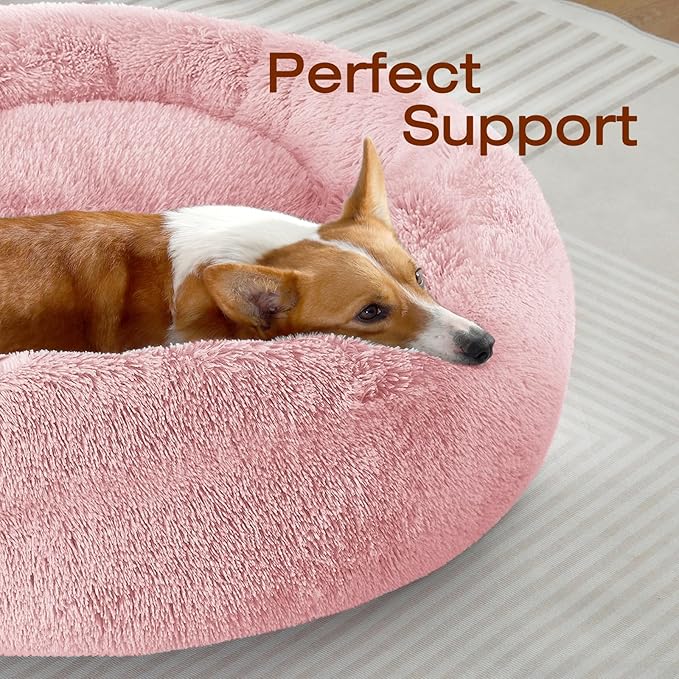 JOLLYVOGUE Dog Bed, Calming Anti-Anxiety Large Dog Bed, Fluffy Donut Cushion for Medium and Large Pets (27"/30"/36")