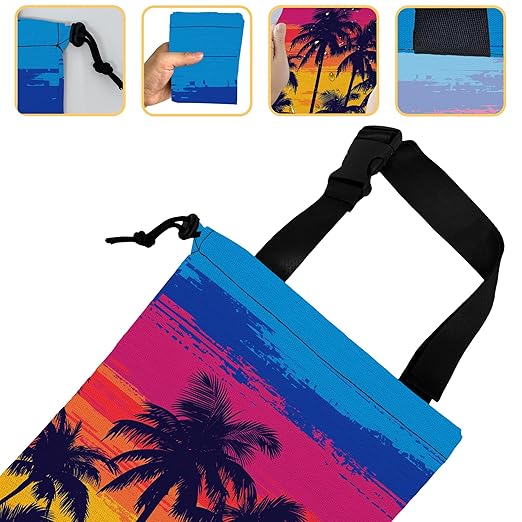 Tropical Palm Trees Car Trash Bag,Beach Sunset Strap Drawstring Car Garbage Bags,Car Back Seat Organizer with Adjustable Buckle for Car Accessories