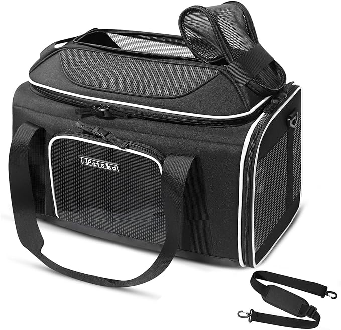 Petskd Top-Expandable Pet Carrier 18x13x9.5 Inches Southwest Airline Approved, Soft-Sided Carrier for Small Cats and Dogs with Locking Safety Zippers and Anti-Scratch Mesh(Black)