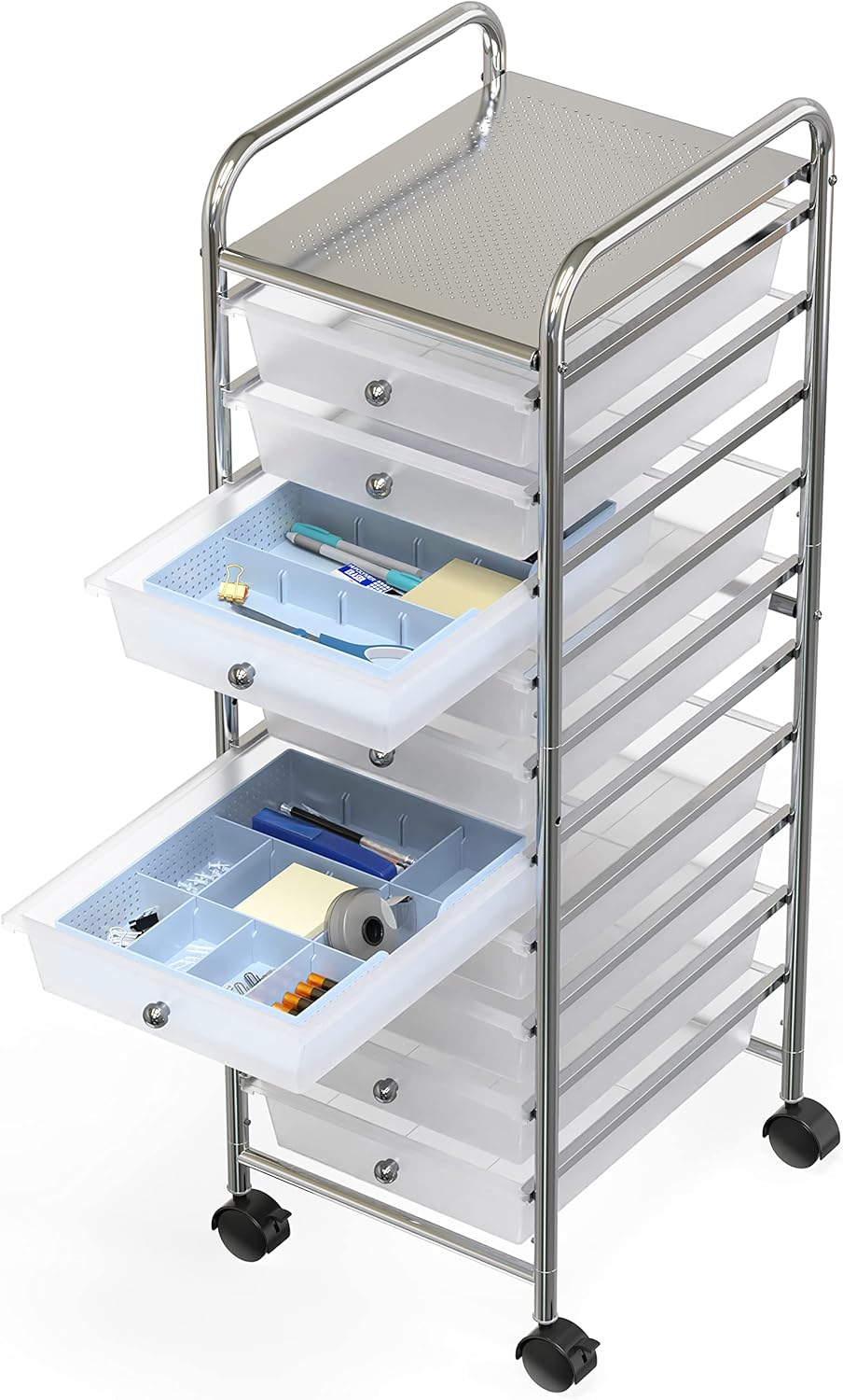 Simple Houseware Drawer Organizer Tray with 9 Adjustable Compartments, Blue