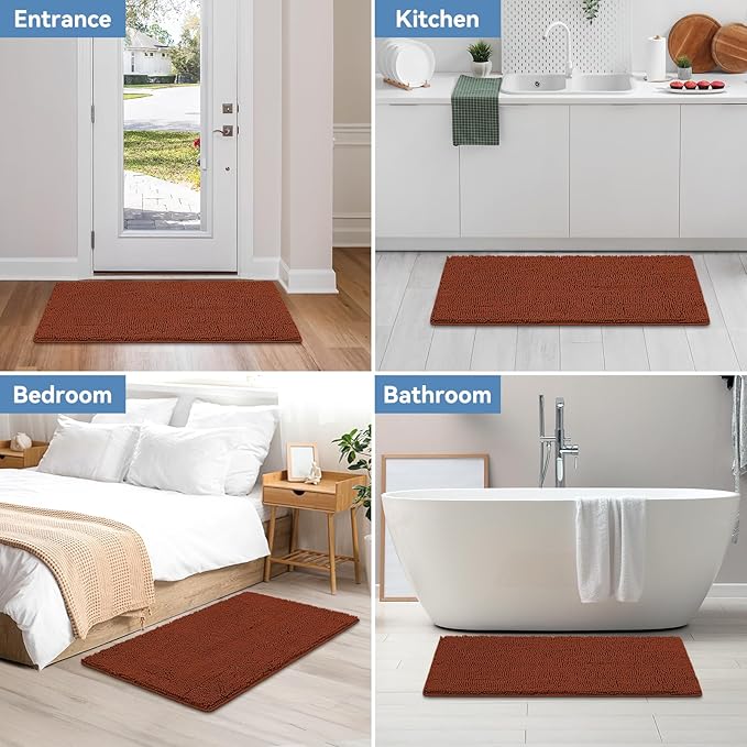 Bcoimo 44"×24" Absorbent Bath Mat, Non-Slip with Backing Chenille Bath Rug and Machine Washable Bathroom Mat Quick-Dry Design. Ideal for Bathroom and Tub Areas