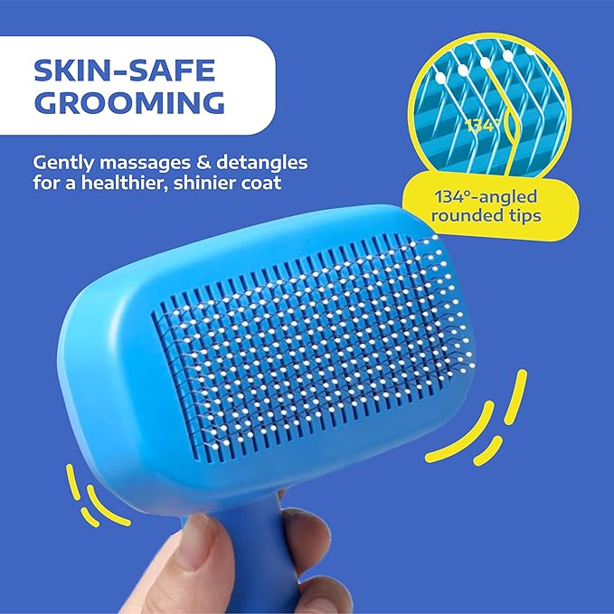 Hertzko Self Cleaning Slicker Brush for Cats & Dogs – Grooming Tool for Shedding Long & Short Hair – Retractable Bristles Pet Brush – Easy-Clean Cat & Dog Deshedding – Painless Detangling - Blue
