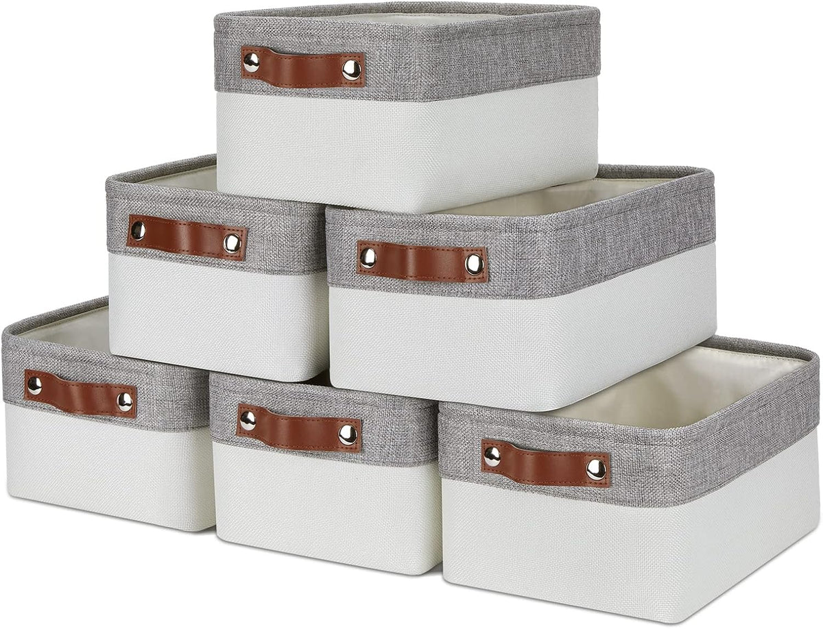 DULLEMELO Storage Baskets Bins for Organizing, Small Fabric Baskets for Shelves, Closets, Nursery, Home, Office, Empty Gift Baskets (6-Pack, Grey&White)