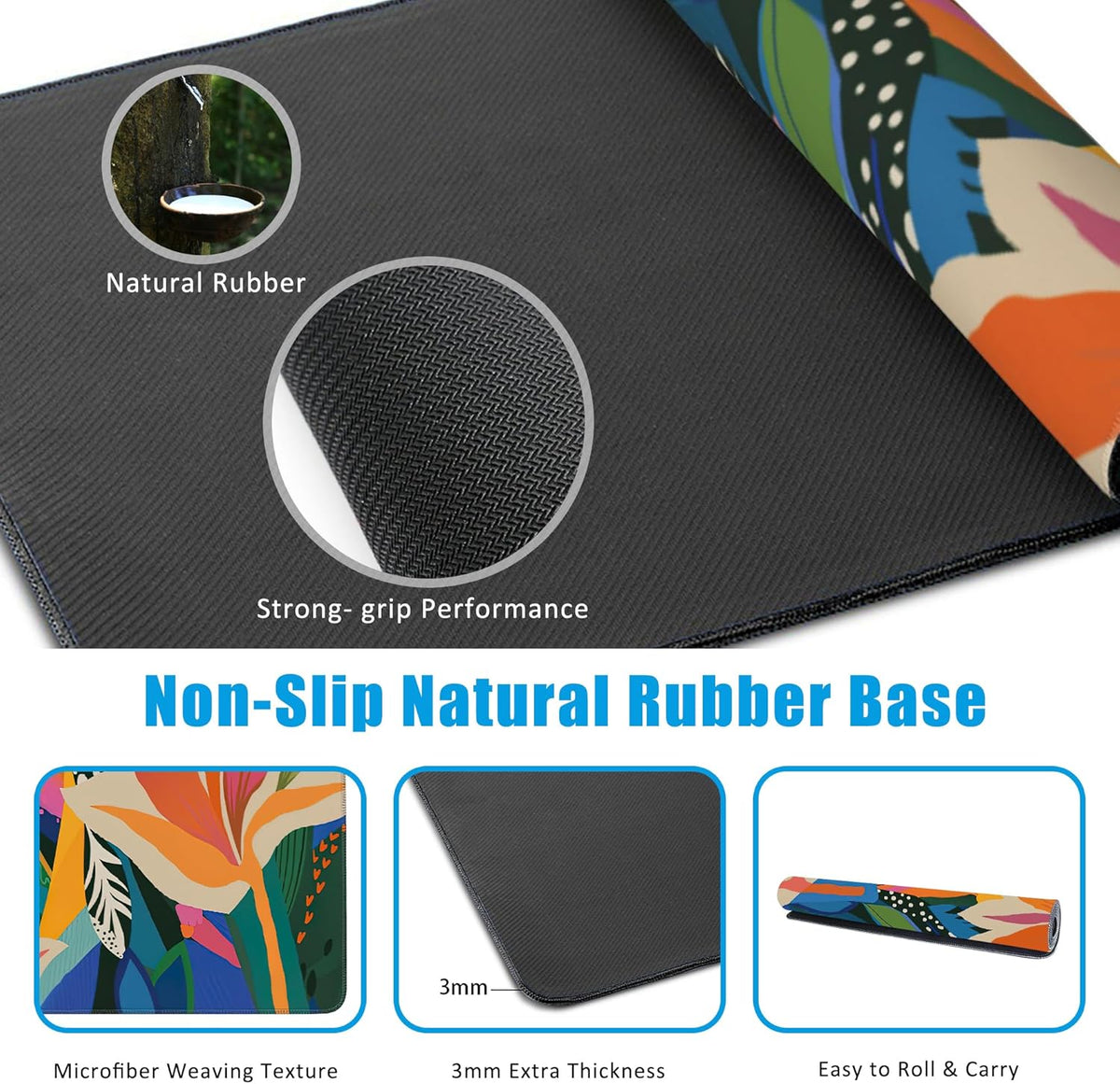 Colorful Tropical Floral Large Gaming Mouse Pad,Waterproof Desk Mat for Desktop,Non-Slip Rubber Base Mousepad with Stitched Edges for Laptop Office and Home 35.4X15.7 Inch