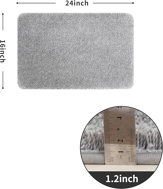 COSY HOMEER Extra Thick Bath Rugs for Bathroom - Anti-Slip Bath Mats Soft Plush Yarn Shaggy 100% Strong Mirco Polyeste Mat Living Room Bedroom Mat Floor Water Absorbent(Grey,16x24 - Inches)