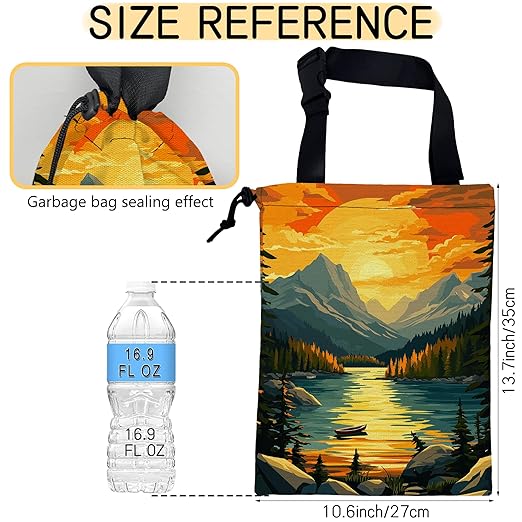 Lake in Mountains Car Garbage Bag, Small Car Trash Bag Hanging,Drawstring Car Garbage Bag with Adjustable Buckle for Car Back Seat,SUVs,Camping,Road Trips