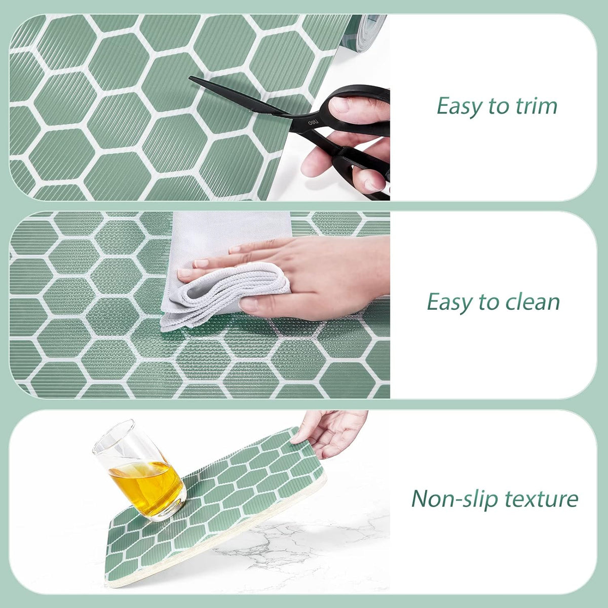 Glotoch Premium Non Slip Shelf Liner, 12” X 20 FT Drawer Liner Non Adhesive, Waterproof Shelf Liners for Kitchen Cabinets, Drawer, Fridge, Wire Shelving, Pantry, Bathroom-, Heavy Duty, Green Geometric