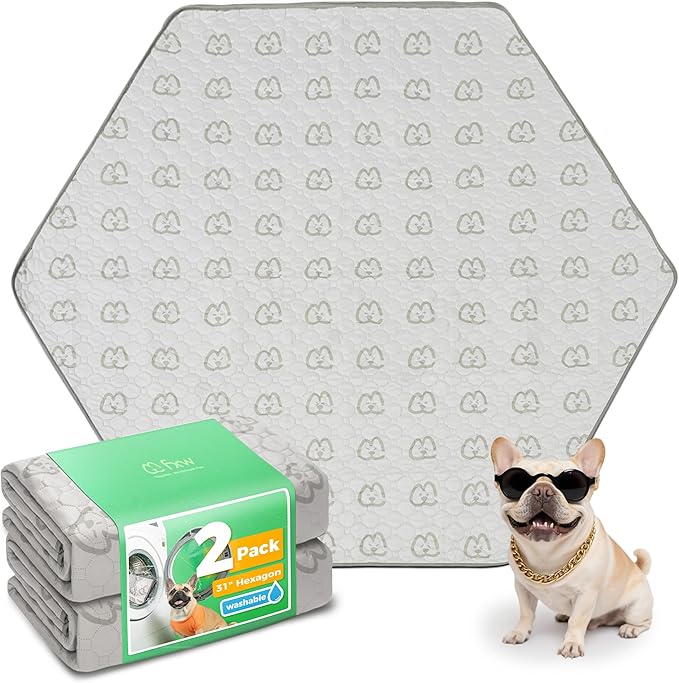 FXW Washable Pee Pads for Dogs, Leak-Proof & Non-Slip, Specifically Designed for FXW Rollick/Homeplus 24inch 6 Panels Dog Playpen, 31" Hexagon, Khaki, 2 Packs