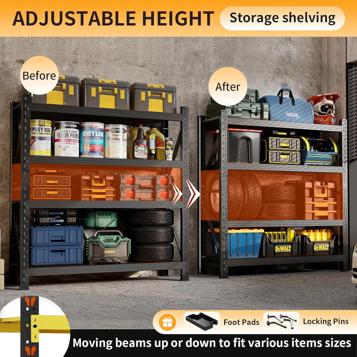 4800LBS Heavy Duty Shelving Units, 4 Tier Adjustable Metal Utility Shelf, 78.7" H Garage Storage Shelves Organization Rack for Industrial, Warehouse, Basement (Black, 23.6" D×59" W×78.7" H)
