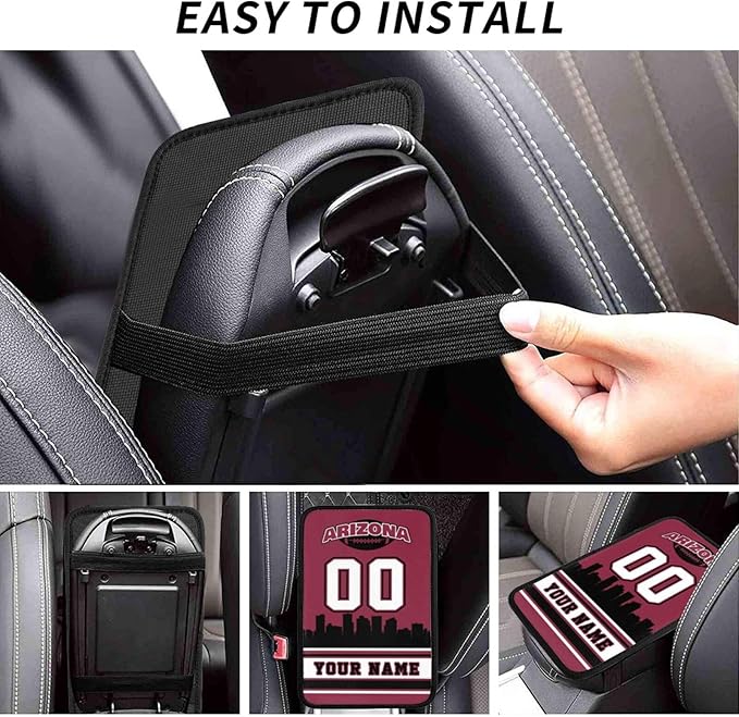 Custom Arizona Car Armrest Covers Personalized Football Style with Name Number Customized Auto Center Console Pad Car Handrail Box Cushion for Most Vehicle Decor Accessories, Fans Gift