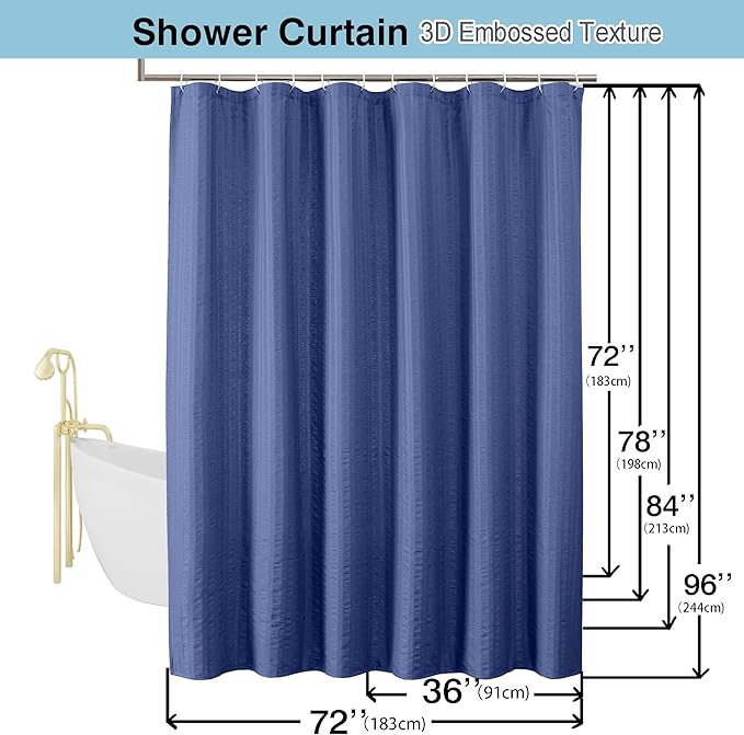Aiyufeng Royal Blue Shower Curtain, Embossed Textured Fabric Shower Curtain for Bathroom - Soft Cloth & Hotel Spa Luxury, Water Repellent, Machine Washable, 72X72, Blue