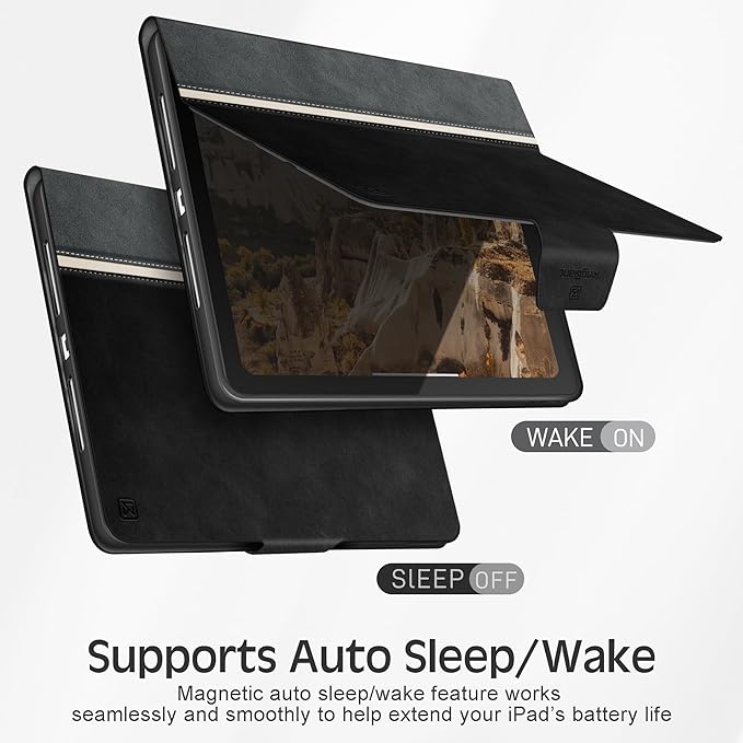 KingBlanc Case for iPad (A16) 11th Generation 11-inch 2025, iPad 10th Generation 10.9" 2022 with Pencil Holder, Vegan Leather Protective Stand Cover, Auto Sleep Wake, Multi-Angle Viewing/Typing, Black