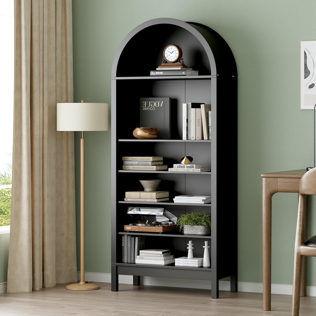 70" Tall Arched Shoe Cabinet, 7-Tier Shoe Rack with 3 Adjustable Shelves, Large Freestanding Shoe Organizer for Entryway, Closet, Hallway, Living Room (Midnight Black)