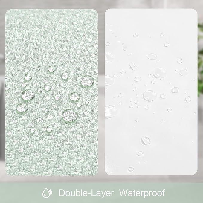 Craidlela 3 in 1 Long Mint Green Shower Curtain Set-72 W x 78 H, Modern Waffle and PEVA Liner Set with 12 Stainless Steel Hooks, Waterproof Fabric for Bathroom