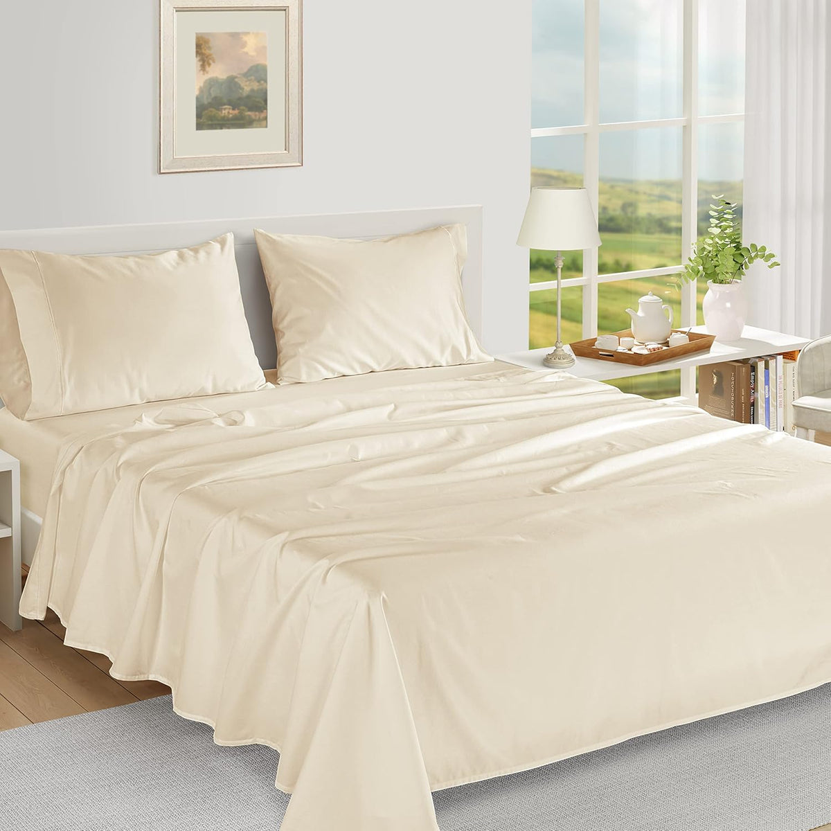 LANE LINEN Queen Ivory Pillow Cases Set of 2 100% Egyptian Cotton 1000 Thread Count Sateen Perfect for Home Hotels & Hospital Use Standard Size