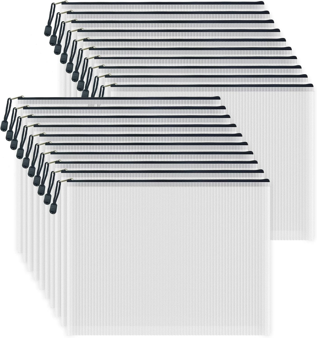 AUSTARK 20 Pcs Zipper File Bags, Plastic Mesh Pouch, Board Game Storage, Waterproof Bags for Office School (B4 Size 15''x11'', White and Black)