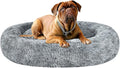 Coohom Oval Calming Donut Cuddler Dog Bed,Shag Faux Fur Cat Bed Washable Round Pillow Pet Bed(30"/36"/43") for Small Medium Dogs (L(30"x24"x7"), Grey)