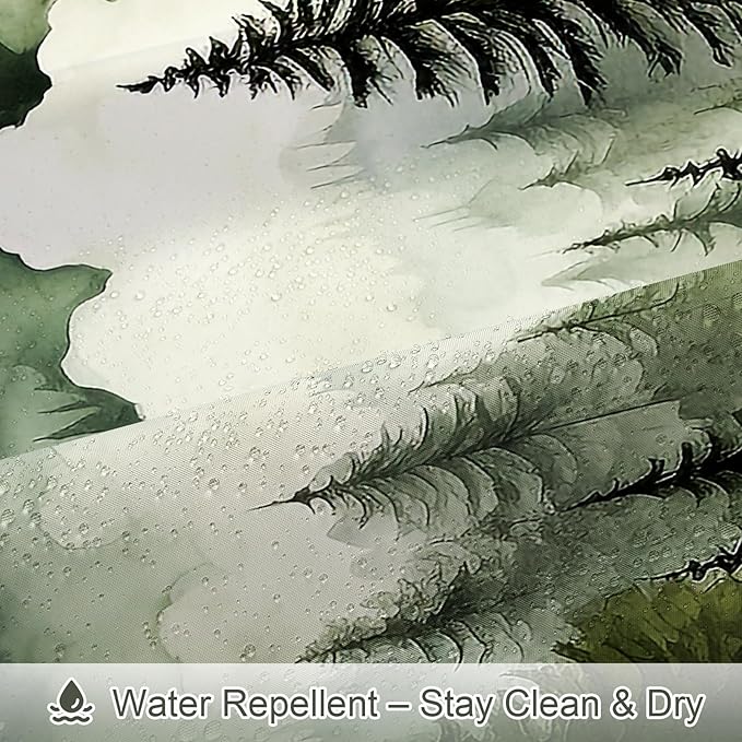 Litabel Dark Green Small Stall Misty Pine Forest Shower Curtain 36 x 72, Mountain Foggy Woodland Scenery Tree Narrow Half Size Shower Curtains for Bathroom, Abstract Waterproof Nature-Themed Decor