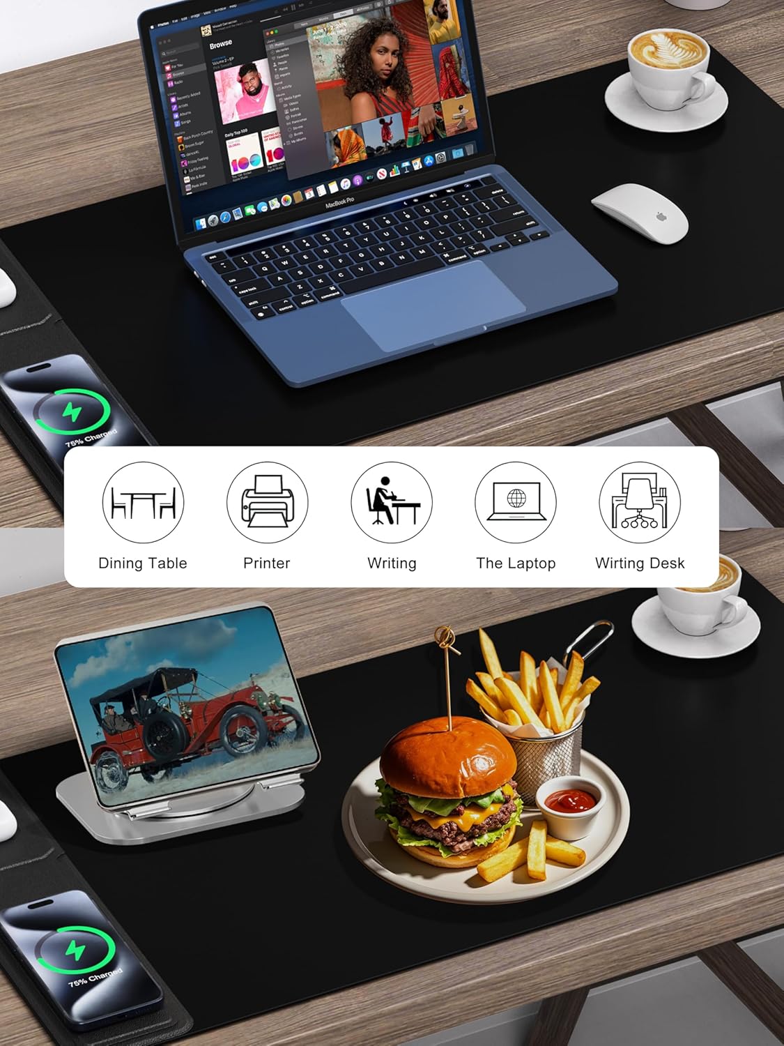 TopMade Mouse Pad with 15W Wireless Charging & Phone Holder, 31.5" x 15.75" XXL Large Desk Pad, Gaming Computer Keyboard Pad, Waterproof Mousepad Home Office Desk Mat for MacBook, PC, Laptop, Black