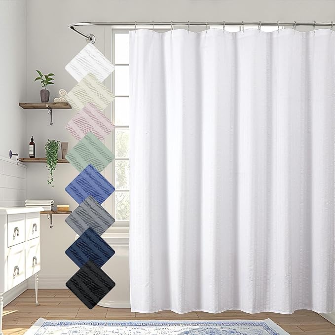 Aiyufeng Moga White Shower Curtain, Embossed Textured Fabric Shower Curtain for Bathroom - Soft Cloth & Hotel Spa Luxury, Water Repellent, Machine Washable, 72X72, White